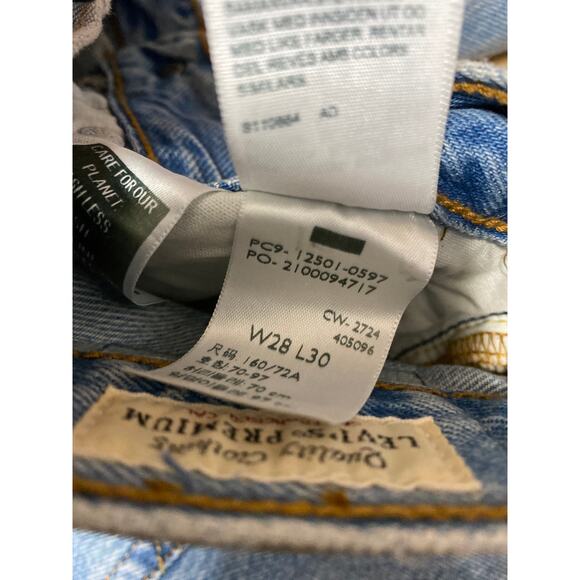 Levi's Women's Blue High Waist Frayed Raw Hem Straight Leg Denim Jeans Pants 28 - Picture 4 of 5